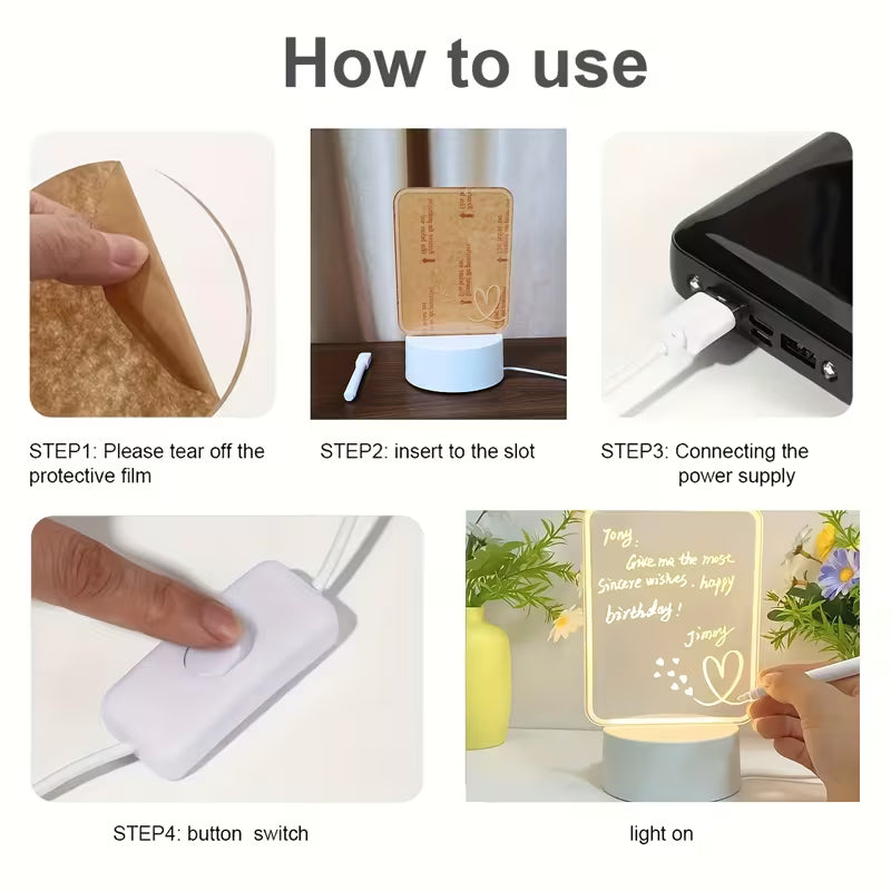 Write-On Notes LED Ambient Night Light Warm Bedside Lamp Erasable Pen Message Board Desktop Companion Gifts Whiteboard CharmBlackburn