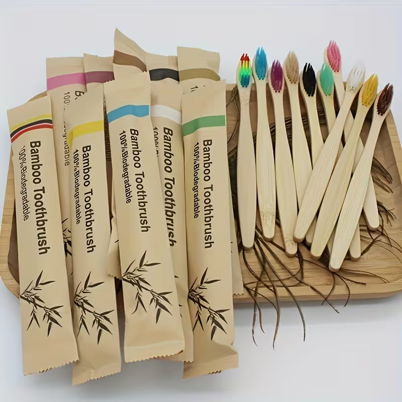 10x Eco-friendly Wooden Handle Bamboo Toothbrush Toothbrushes Plastic-free BIODEGRADABLE PAPER PACKAGING CharmBlackburn