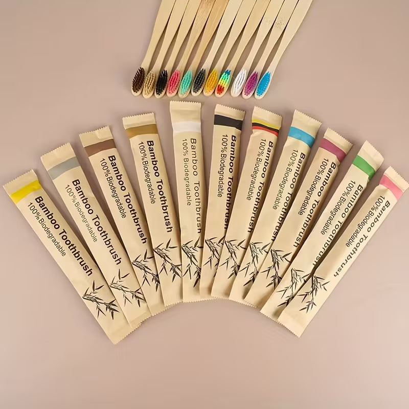10x Eco-friendly Wooden Handle Bamboo Toothbrush Toothbrushes Plastic-free BIODEGRADABLE PAPER PACKAGING CharmBlackburn