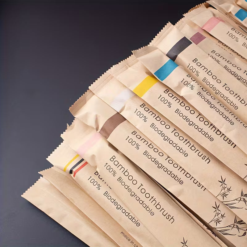 10x Eco-friendly Wooden Handle Bamboo Toothbrush Toothbrushes Plastic-free BIODEGRADABLE PAPER PACKAGING CharmBlackburn