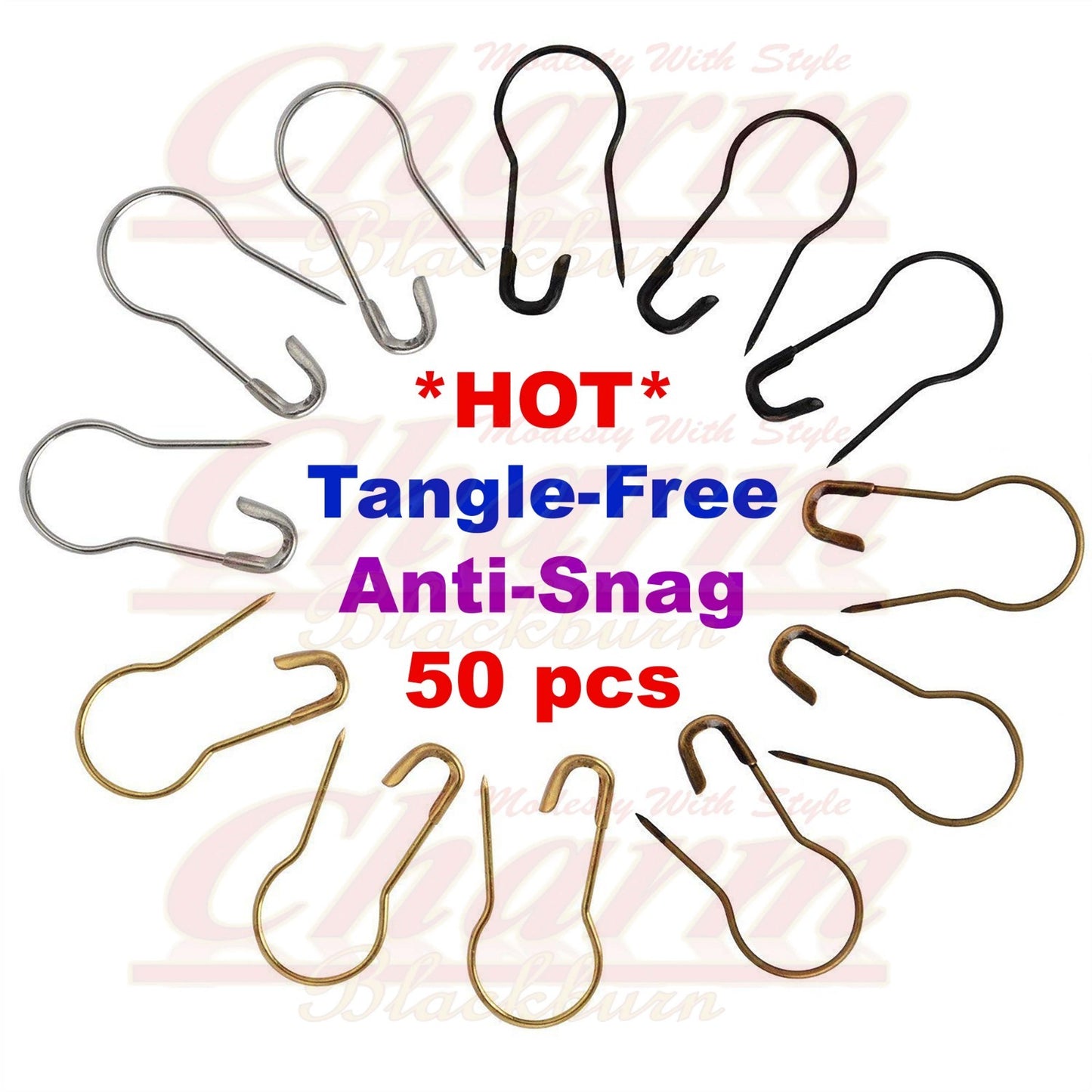 22mm ANTI NO SNAG HAIR SCARF HIJAB PIN SAFETY PINS TANGLE FREE BULB CLOTH BROOCH