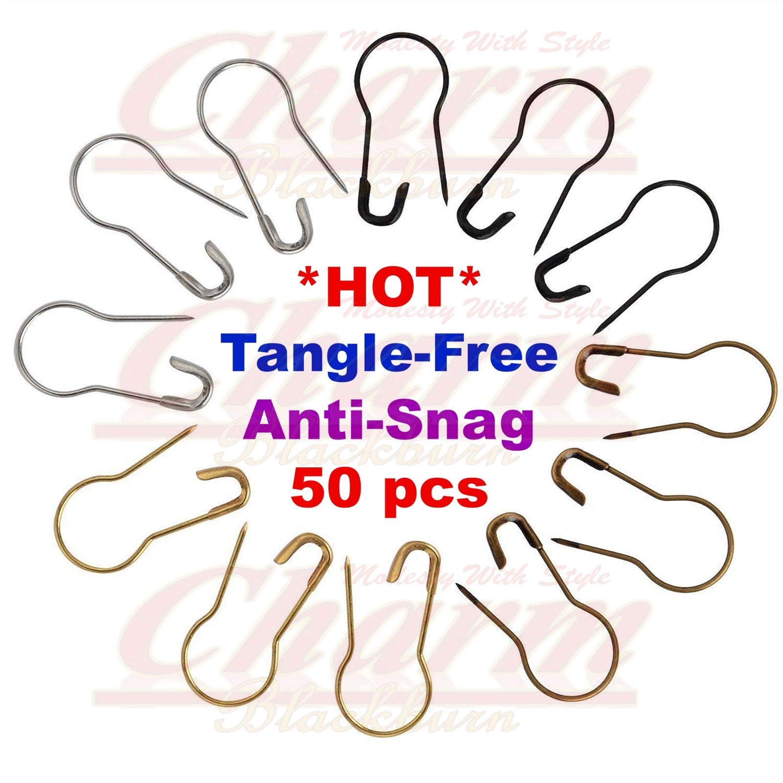 22mm ANTI NO SNAG HAIR SCARF HIJAB PIN SAFETY PINS TANGLE FREE BULB CLOTH BROOCH