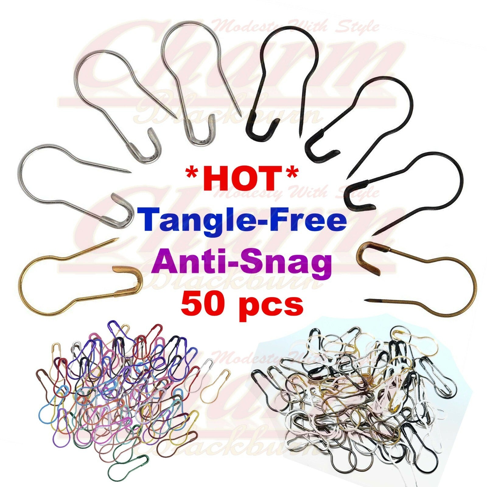 22mm ANTI NO SNAG HAIR SCARF HIJAB PIN SAFETY PINS TANGLE FREE BULB CLOTH BROOCH