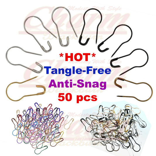 22mm ANTI NO SNAG HAIR SCARF HIJAB PIN SAFETY PINS TANGLE FREE BULB CLOTH BROOCH