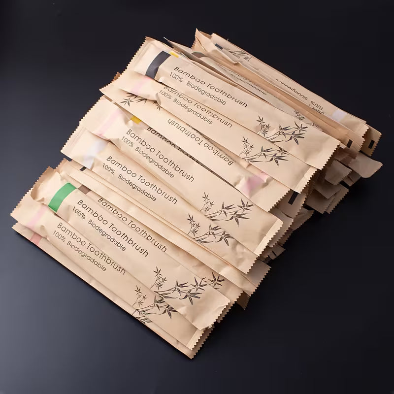 10x Eco-friendly Wooden Handle Bamboo Toothbrush Toothbrushes Plastic-free BIODEGRADABLE PAPER PACKAGING CharmBlackburn