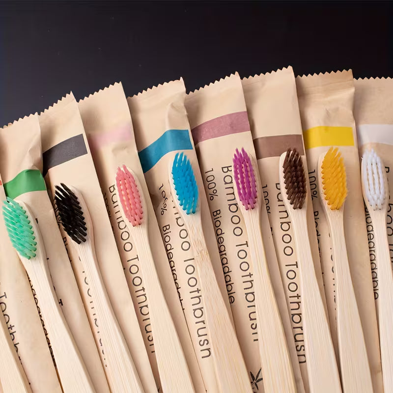 10x Eco-friendly Wooden Handle Bamboo Toothbrush Toothbrushes Plastic-free BIODEGRADABLE PAPER PACKAGING CharmBlackburn