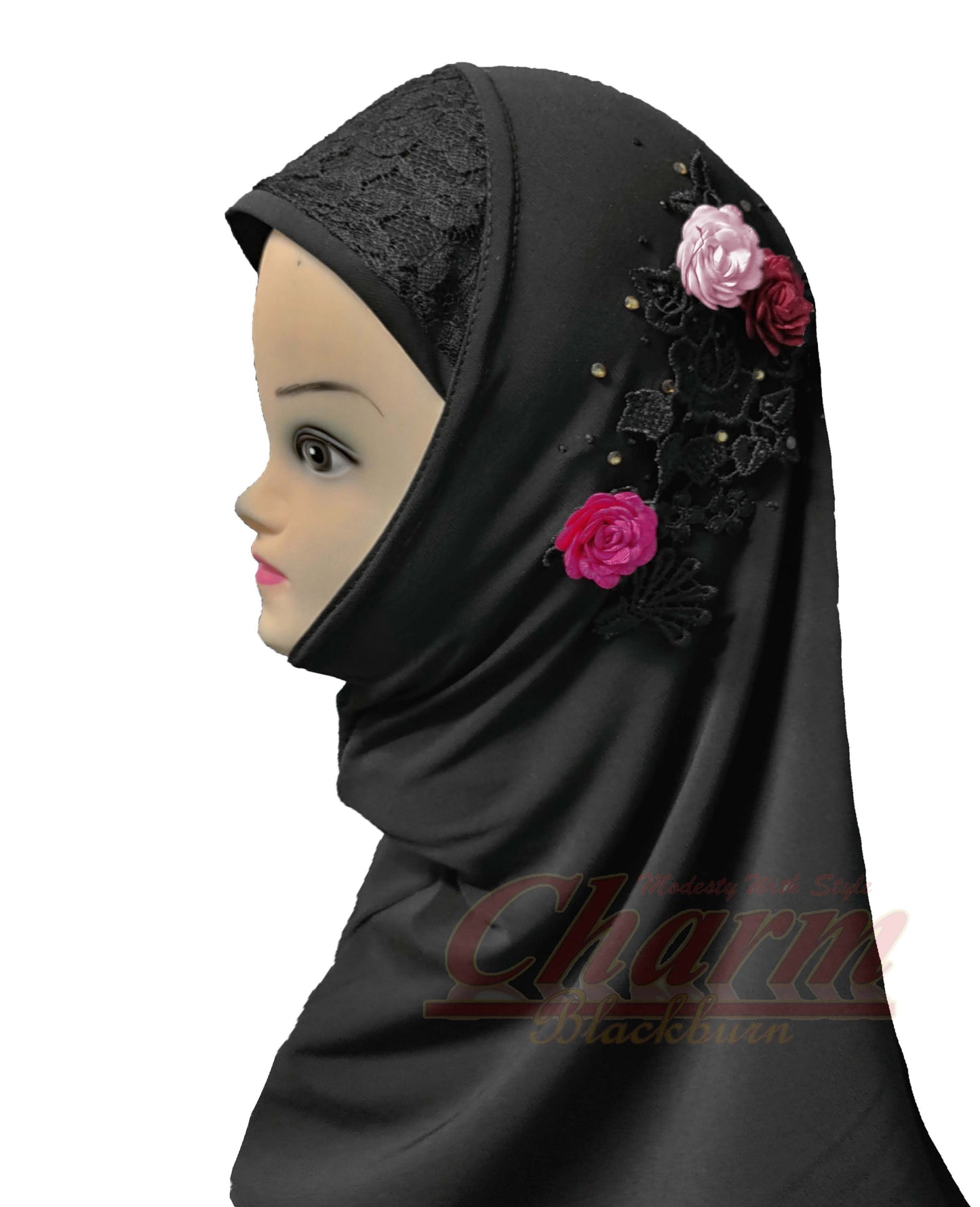 DIAMANTE LYCRA PULLOVER HIJAB BURKHA KHIMAR SCARF CHILDRENS MUSLIM PRAYER CharmBlackburn