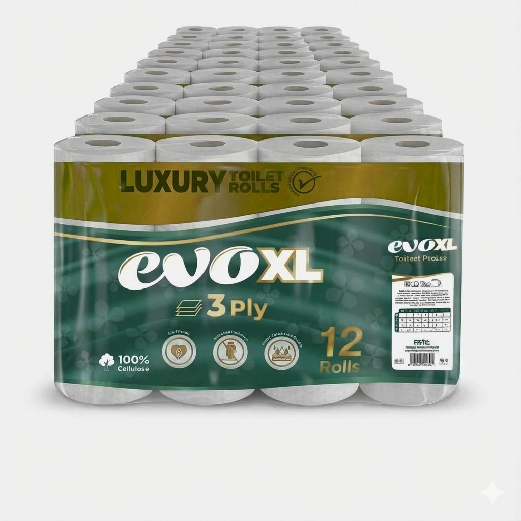 Evo XL Luxury Embossed Toilet Paper Rolls 3 Ply 12/24 EcoFriendly Biodegradable CharmBlackburn