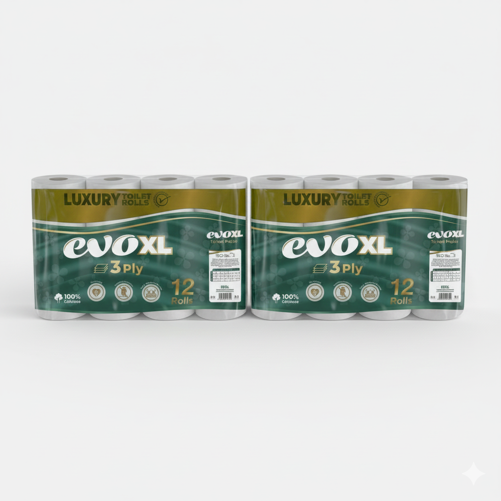 Evo XL Luxury Embossed Toilet Paper Rolls 3 Ply 12/24 EcoFriendly Biodegradable CharmBlackburn