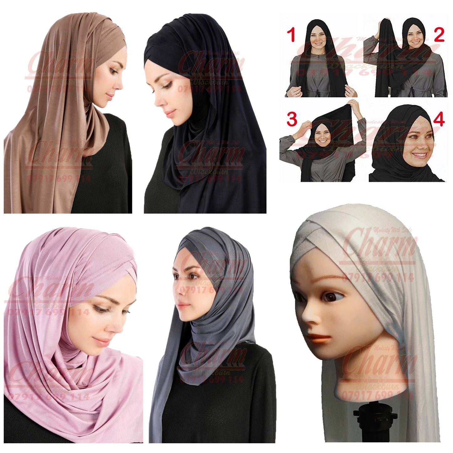LATEST PRE-STYLED ONE PIECE PLEATED READY MADE INSTANT HIJAB HEAD SCARF JERSEY CharmBlackburn
