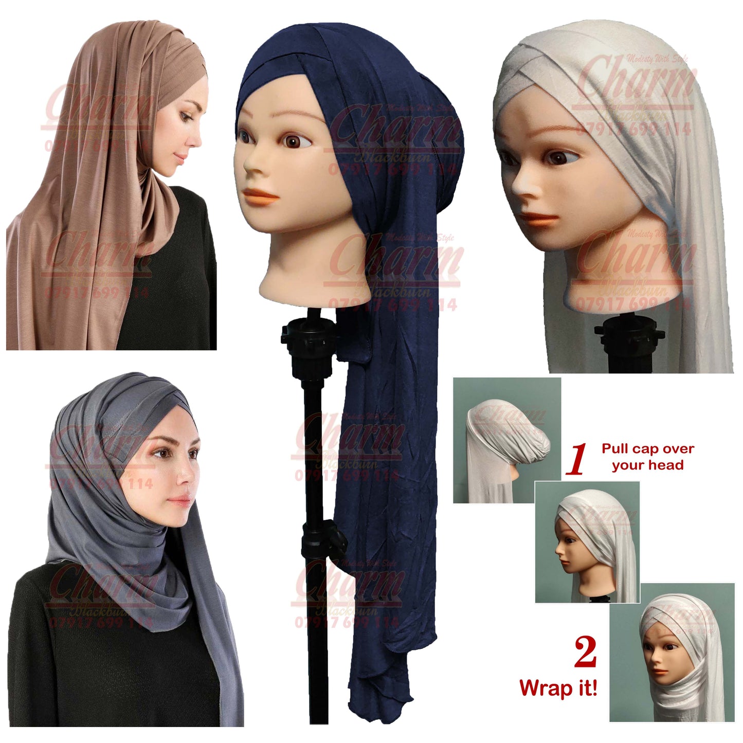 LATEST PRE-STYLED ONE PIECE PLEATED READY MADE INSTANT HIJAB HEAD SCARF JERSEY CharmBlackburn