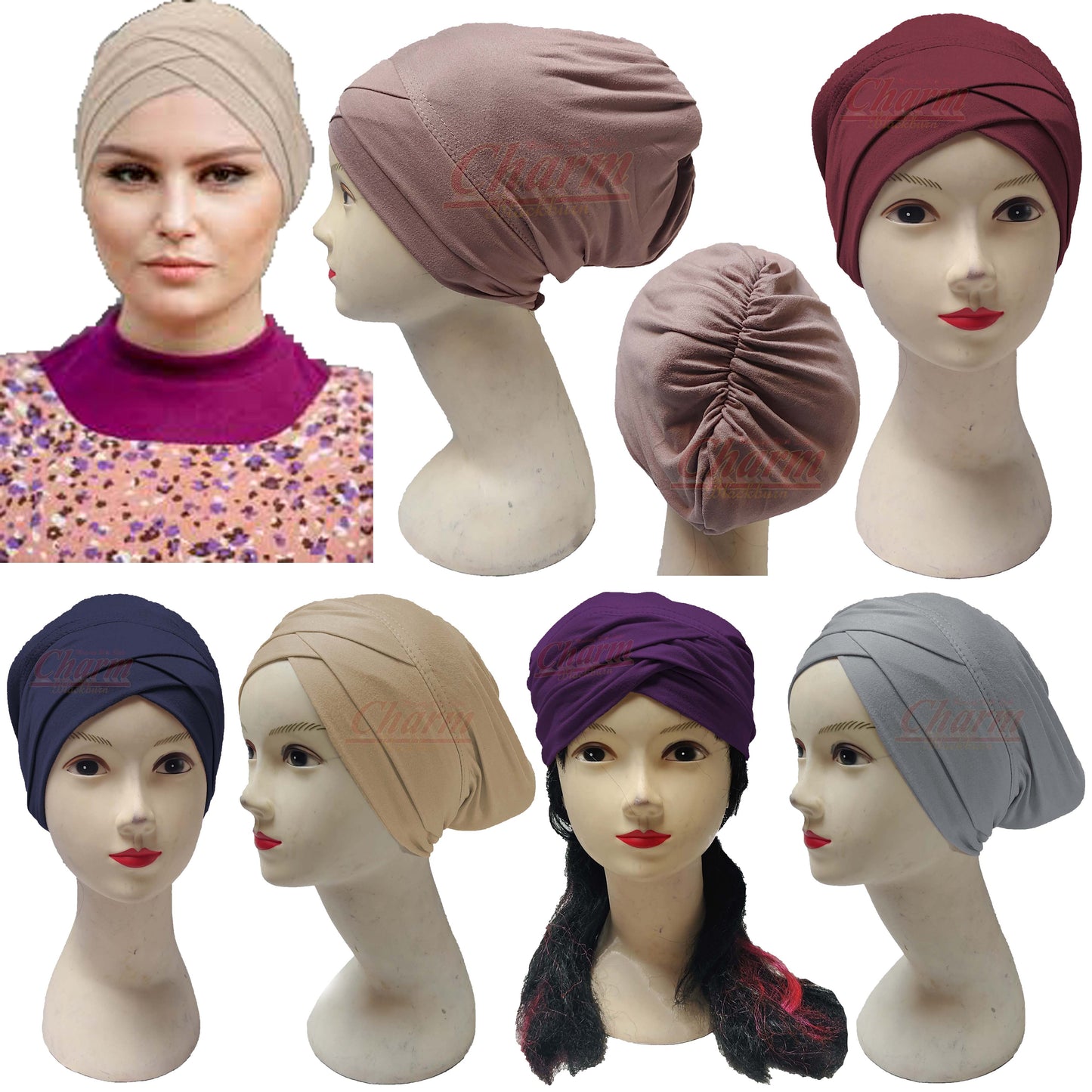 PLEATED CAP CRISS CROSS HAIR LOSS CHEMO BONNET BONE UNDER HAT SCARF HIJAB UNDERCAP CharmBlackburn