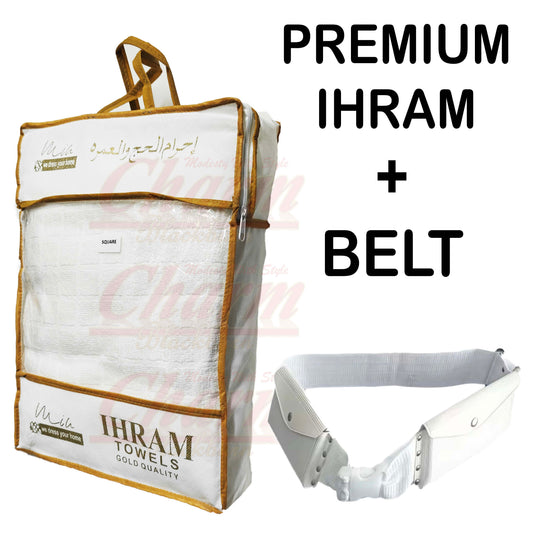 1700g Adults 100% Cotton Premium Quality Umrah & Hajj Ihram Ehram Towels 2 Piece With Belt CharmBlackburn