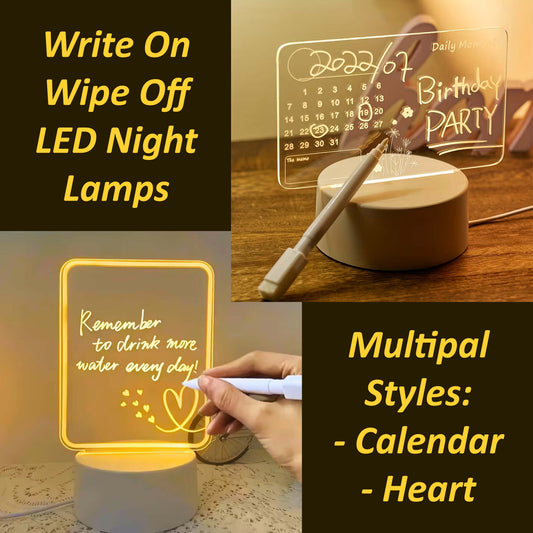 Write-On Notes LED Ambient Night Light Warm Bedside Lamp Erasable Pen Message Board Desktop Companion Gifts Whiteboard CharmBlackburn