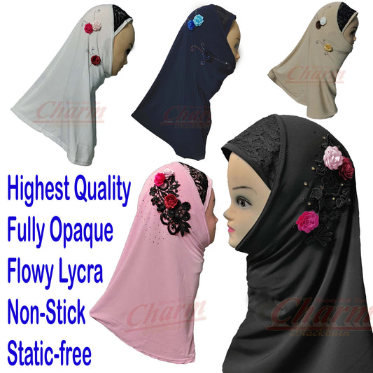 DIAMANTE LYCRA PULLOVER HIJAB BURKHA KHIMAR SCARF CHILDRENS MUSLIM PRAYER CharmBlackburn