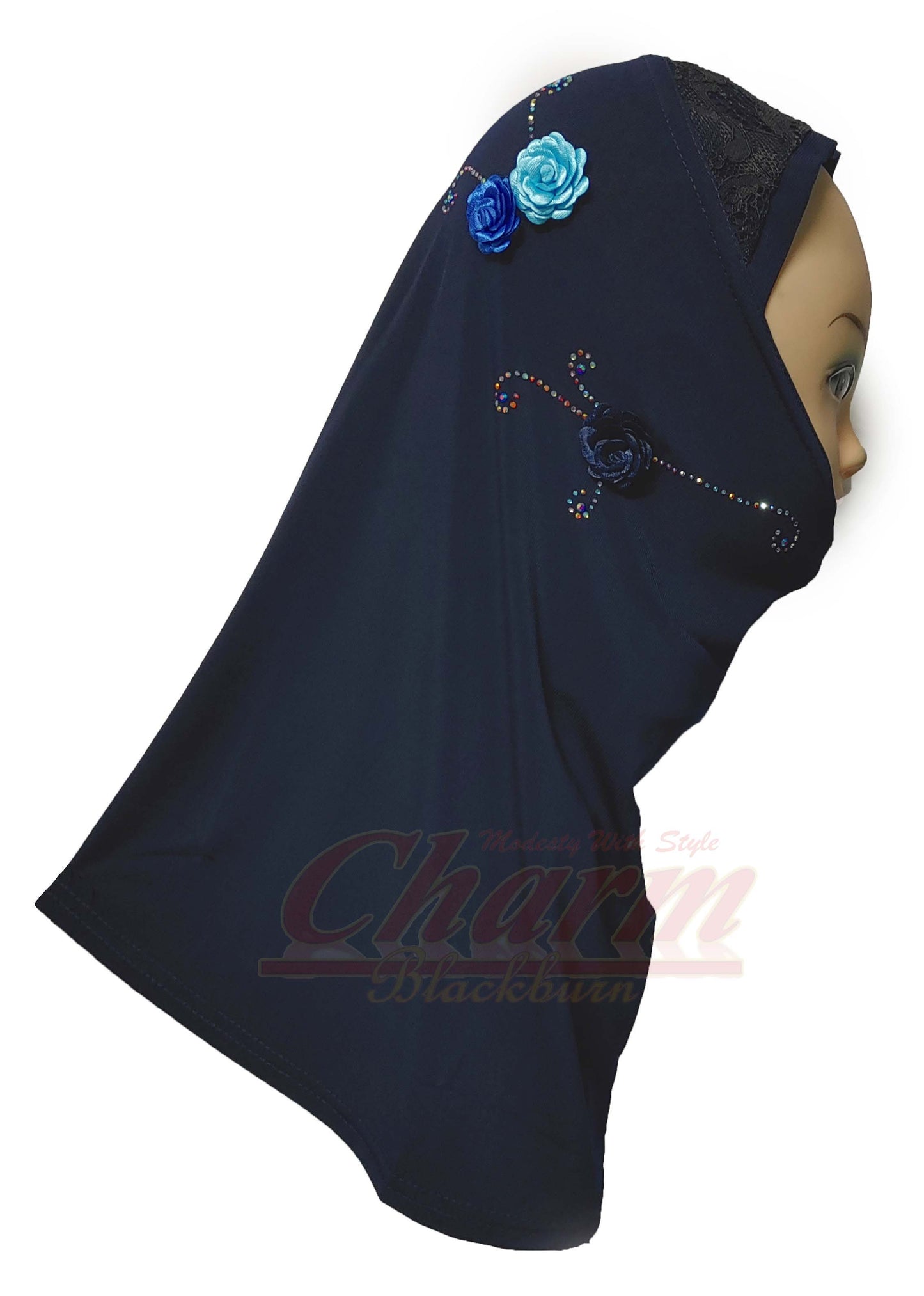 DIAMANTE LYCRA PULLOVER HIJAB BURKHA KHIMAR SCARF CHILDRENS MUSLIM PRAYER CharmBlackburn