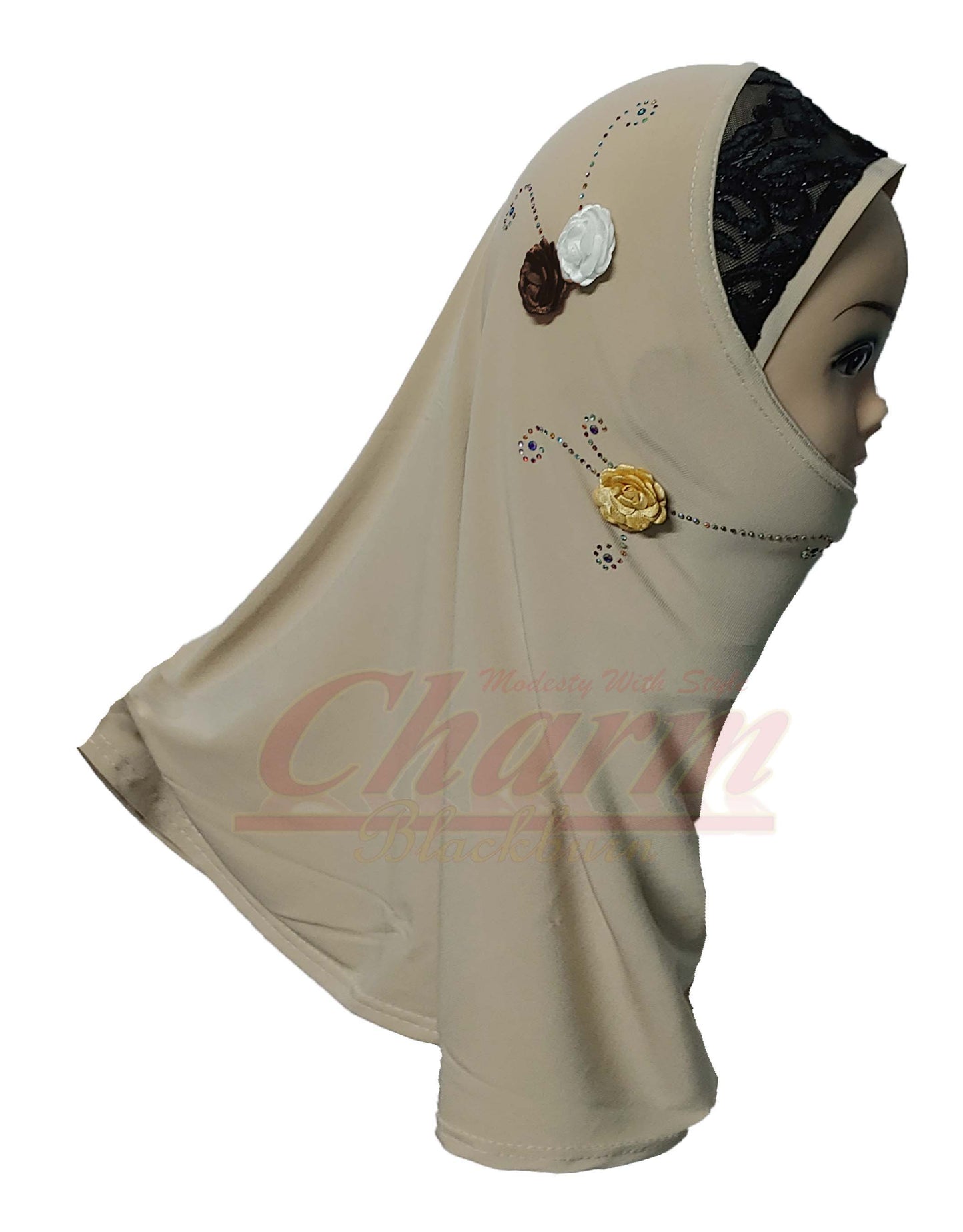 DIAMANTE LYCRA PULLOVER HIJAB BURKHA KHIMAR SCARF CHILDRENS MUSLIM PRAYER CharmBlackburn