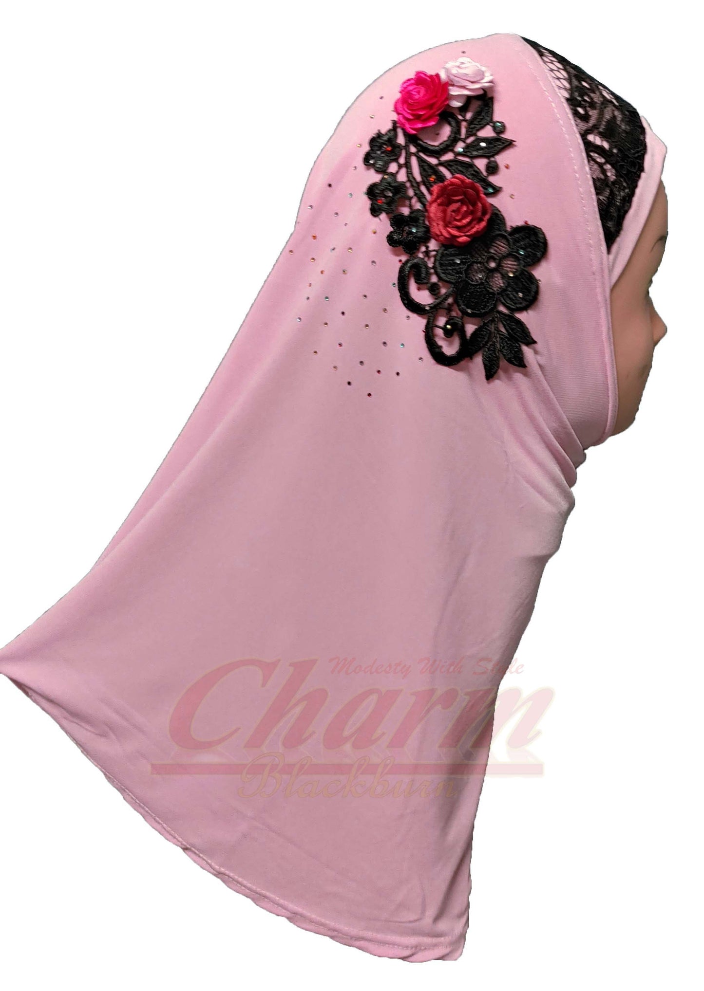 DIAMANTE LYCRA PULLOVER HIJAB BURKHA KHIMAR SCARF CHILDRENS MUSLIM PRAYER CharmBlackburn