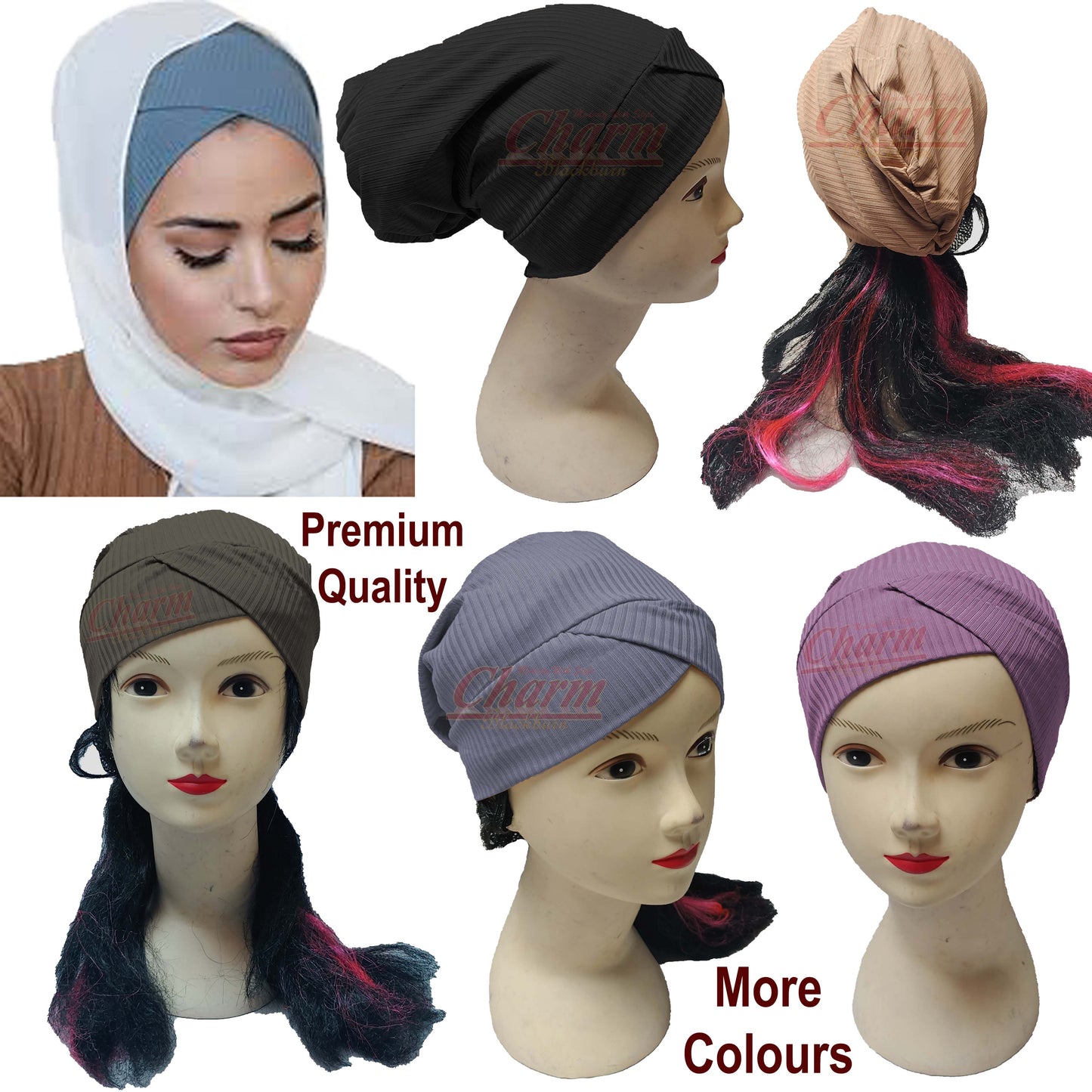 RIBBED PLEATED CAP HAIR LOSS CHEMO BONNET BONE UNDER HAT SCARF HIJAB UNDERCAP CharmBlackburn