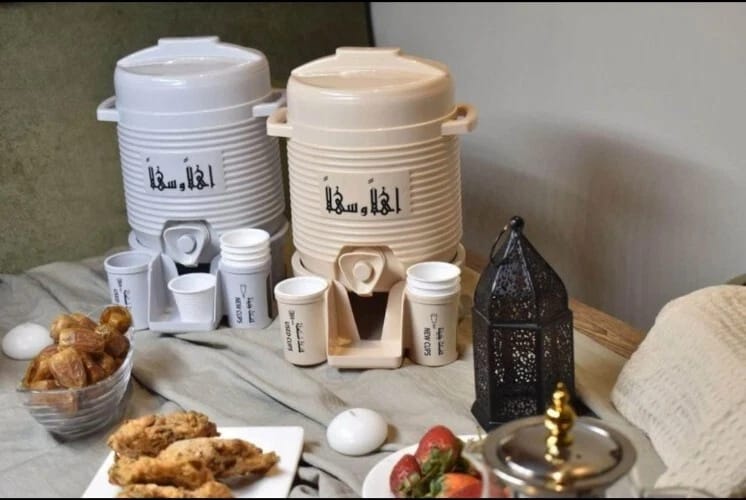 Mini ZamZam Water Cooler Jug 2L Dispenser With Stand Tap 6 Cups Hajj Umrah Gift CharmBlackburn