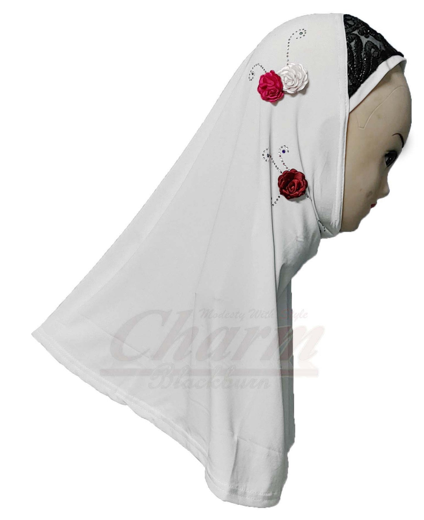 DIAMANTE LYCRA PULLOVER HIJAB BURKHA KHIMAR SCARF CHILDRENS MUSLIM PRAYER CharmBlackburn