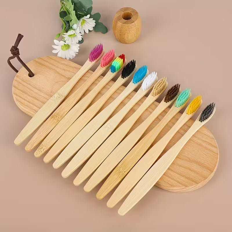 10x Eco-friendly Wooden Handle Bamboo Toothbrush Toothbrushes Plastic-free BIODEGRADABLE PAPER PACKAGING CharmBlackburn