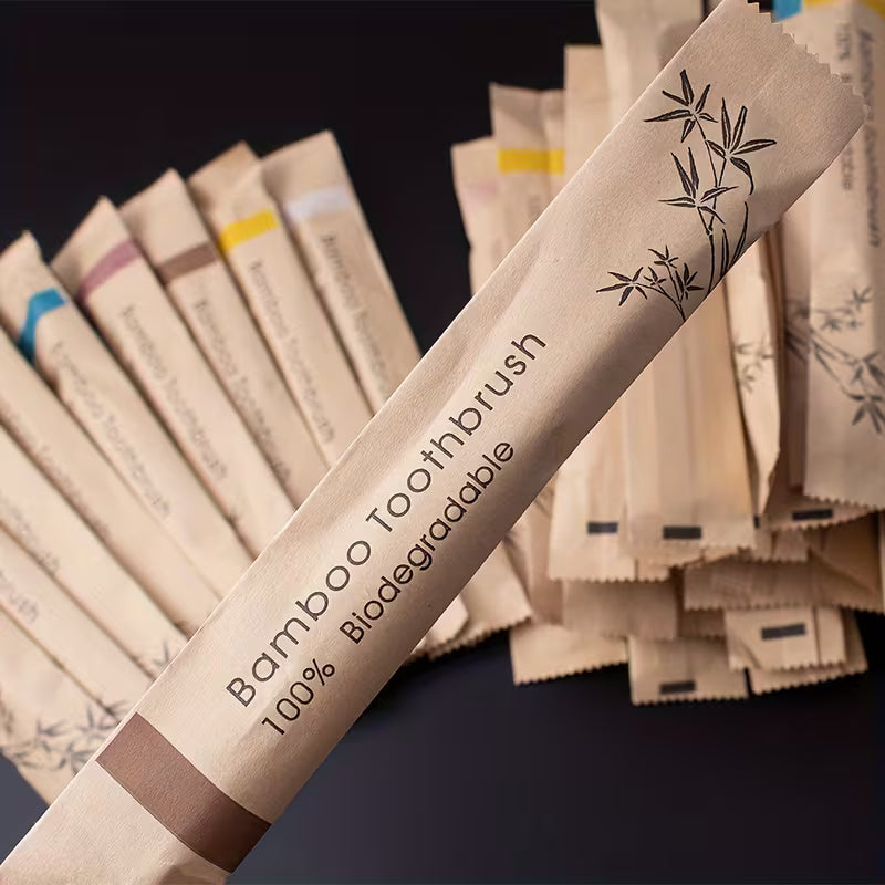 10x Eco-friendly Wooden Handle Bamboo Toothbrush Toothbrushes Plastic-free BIODEGRADABLE PAPER PACKAGING CharmBlackburn