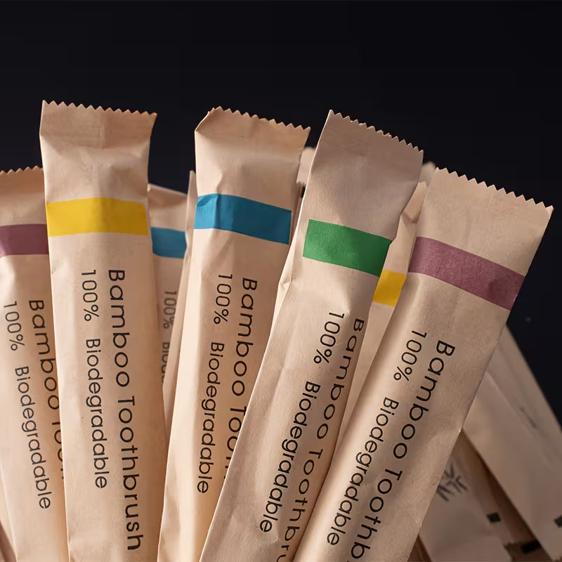 10x Eco-friendly Wooden Handle Bamboo Toothbrush Toothbrushes Plastic-free BIODEGRADABLE PAPER PACKAGING CharmBlackburn